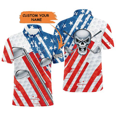 Max Corners American Flag Skull Patriotic Golf Clubs 3D Custom Polo Shirt