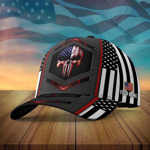 Maxcorners Custom Name Lava Skull In Flag Cap