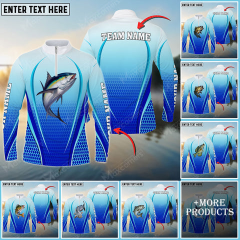 Maxcorners Fishing Custom Name 3D Zip Long Sleeve