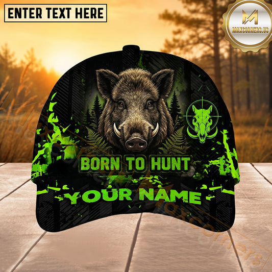 Maxcorners Hunting Green Black Born To Hunt Personalized 3D Cap