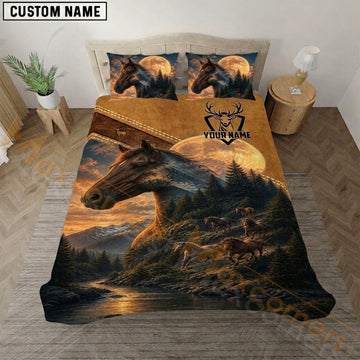 Maxcorners Horse Hunting Double Exposure Leather Bedding Set 3D Print Custom Name