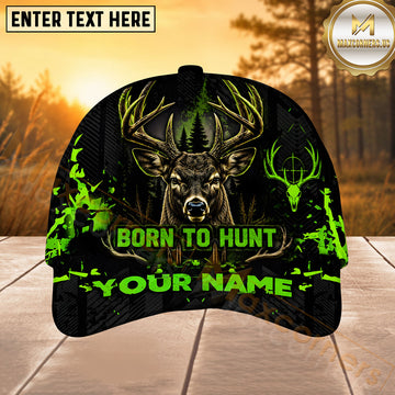 Maxcorners Hunting Green Black Born To Hunt Personalized 3D Cap