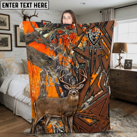 Maxcorners Blaze Orange Deer Hunting Camo Personalized 3D Blanket