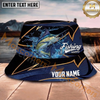 Maxcorners Fishing Navy Gold Wave Personalized Name 3D Bucket Hat (12 Fish Species)