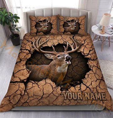Maxcorners Deer Hunting Cracked Earth Bedding Set 3D Print Custom Name