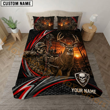 Maxcorners Deer Hunting Black Red Skull Bedding Set 3D Print Custom Name