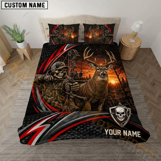 Maxcorners Deer Hunting Black Red Skull Bedding Set 3D Print Custom Name