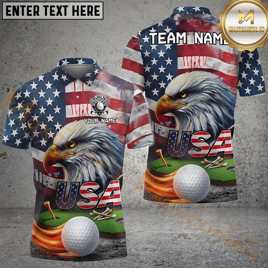 Maxcorners Golf Eagle Patriotioc USA Flag Customized Name, Team Name 3D Shirt