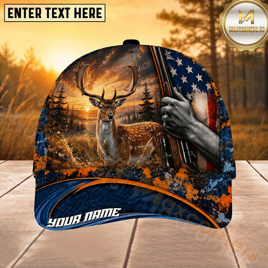 Maxcorners Hunting American Flag Sunset Rifle Personalized 3D Cap
