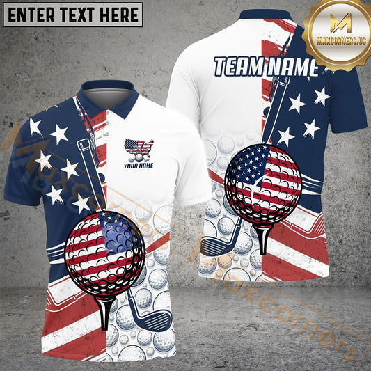 Maxcorners Golf Liberty Roll US Flag Customized Name, Team Name 3D Shirt