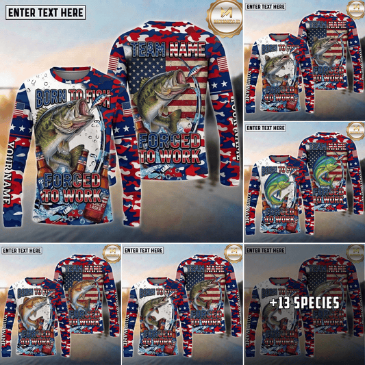 (13 Breeds) Maxcorners Fishing American Flag Just One More Cast Sunset Splash Design Custom Name & Team Name 3D Shirts