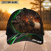 Maxcorners Hunting Green Stripe Skull Archer and Deer Sunset Design Personalized 3D Cap