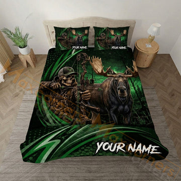 Maxcorners Moose Hunting Black Green Skull Bedding Set 3D Print Custom Name