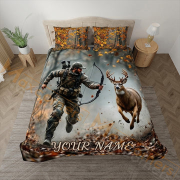 Maxcorners Deer Hunting Autumn Forest Bedding Set 3D Print Custom Name