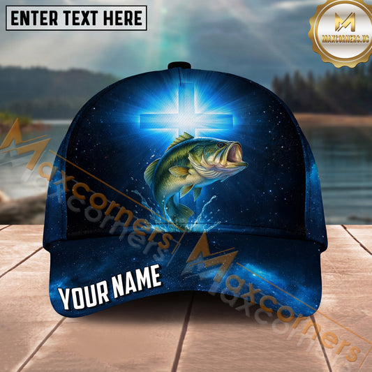 Maxcorners Fishing Midnight Blue Cross Galaxy Splash Personalized Name 3D Cap (12 Fish Species)
