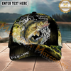 Maxcorners Fishing Olive Compass Halftone Splash Personalized Name 3D Cap (12 Fish Species)