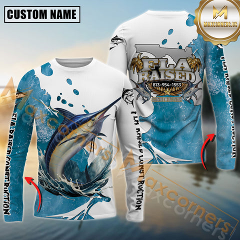 Maxcorners Marlin Hunter Fishing Graphic Splash Effect Personalized Name, Team Name Long Sleeve Shirt For Ed