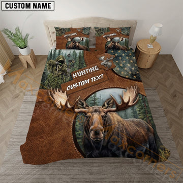 Maxcorners Moose Hunting Brown Leather Bedding Set 3D Print Custom Name