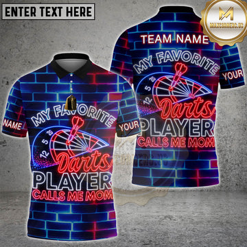 Maxcorners Darts My Favorite Darts Player Calls Me Mom Neon Design Personalized Name 3D Unisex Shirt