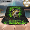 Maxcorners Fishing Neon Green Flame Personalized Name 3D Bucket Hat (12 Fish Species)
