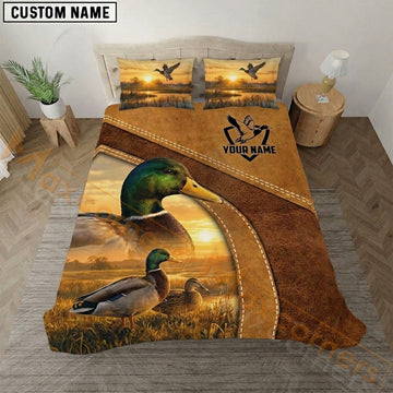 Maxcorners Duck Hunting Leather Sunset Bedding Set 3D Print Custom Name