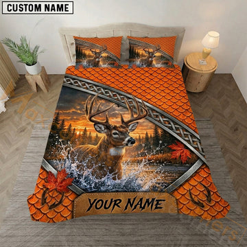 Maxcorners Deer Hunting Orange Scales Bedding Set 3D Print Custom Name