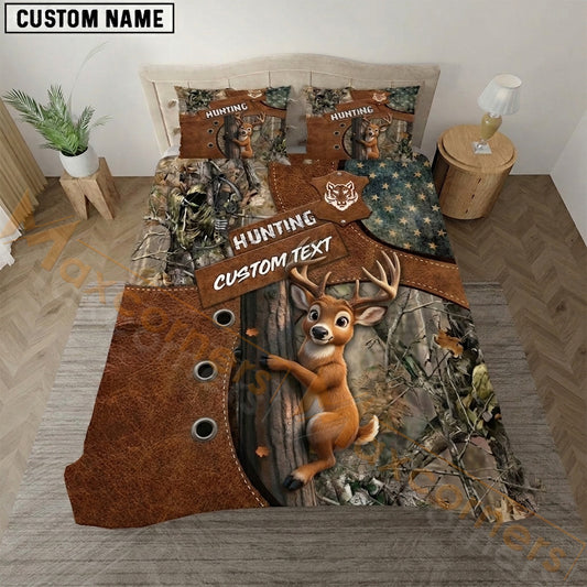 Maxcorners Fawn Hunting Rustic Leather Camouflage Bedding Set 3D Print Custom Name