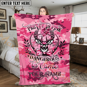 Maxcorners Pretty In Pink Dangerous In Camo Deer Hunting Personalized 3D Blanket