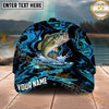 Maxcorners Fishing Black Aqua Marble Water Splash Personalized Name 3D Cap (12 Fish Species)