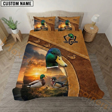 Maxcorners Duck Hunting Brown Leather Bedding Set 3D Print Custom Name