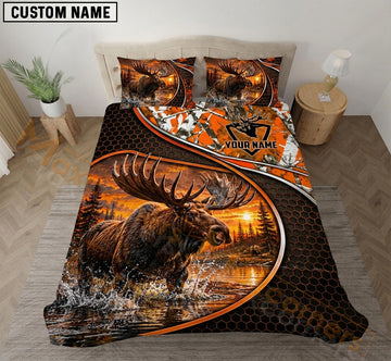 Maxcorners Moose Hunting Orange Camo Sunset Bedding Set 3D Print Custom Name