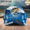 Maxcorners Fishing Blue Water Splash Personalized Name 3D Cap (12 Fish Species)