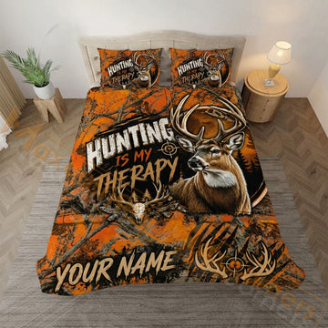 Maxcorners Deer Hunting White Marble Bedding Set 3D Print Custom Name