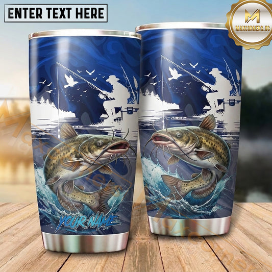 Maxcorners Fishing Tumbler Moonlit Lake Casting Scene Design Personalized Name Tumbler (13 Species)