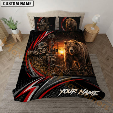 Maxcorners Bear Hunting Sunset Red Pattern Bedding Set 3D Print Custom Name