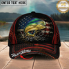 Maxcorners Fishing American Flag Black Red Personalized 3D Cap (12 Fish Species)