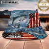 Maxcorners Fishing Red White Blue Patriotic Fishing with Flag and Splash Personalized Name 3D Bucket Hat (13 Fish Species)