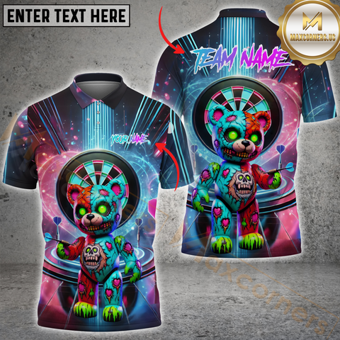 Maxcorners Darts Neon Zombie Bear Customized Name, Team Name 3D Shirt