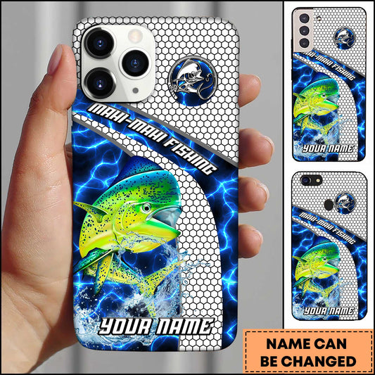 Maxcorners Fishing Blue Lightning Honeycomb Water Splash Personalized Name Phone Case (12 Fish Species)