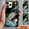 Maxcorners Green Camo Lightning Water Splash Personalized Name Phone Case (13 Fish Species)
