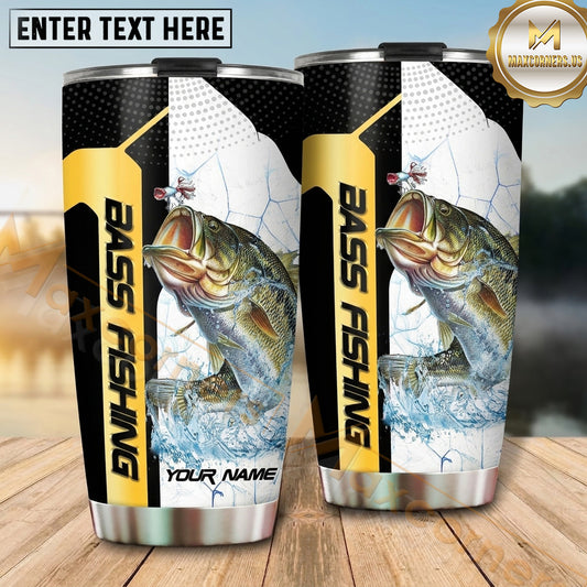 Maxcorners Fishing Tumbler Yellow Black Sport Stripe Design Personalized Name Tumbler (13 Species)