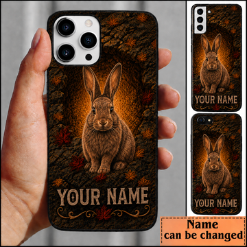 Maxcorners Hunting Rabbit Pinecone Autumn Leaves Customized Name Phone Case