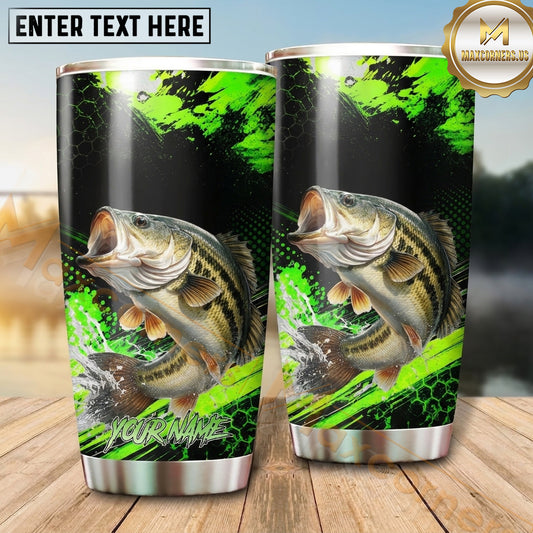 Maxcorners Fishing Tumbler Neon Green Paint Burst Design Personalized Name Tumbler (13 Species)