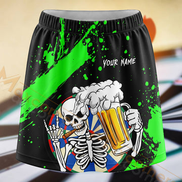 Maxcorners Darts Skeleton Beer Party Dartboard Personalized 3D Skort, Skirts With Shorts