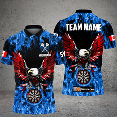 Maxcorners Blue Flaming Canada Flag Eagle Custom 3D Dart Shirts For Men And Women, Patriotic Darts Team Jersey For Paula