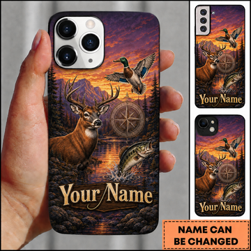 Maxcorners Hunting Deer Duck Bass Purple Orange Sunset Compass Customized Name Phone Case