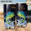 Maxcorners Fishing Tumbler Navy Gold Crossed Hook Splash Design Personalized Name Tumbler (13 Species)