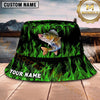 Maxcorners Fishing Green Lightning Fishing Scene with Bold Effect Personalized Name 3D Bucket Hat (13 Fish Species)