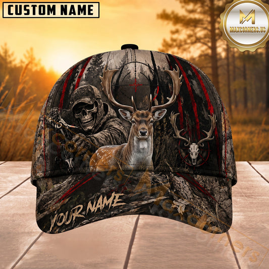 Maxcorners Hunting Skull Bowhunter Red Stripe Camo Personalized 3D Cap