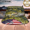 Maxcorners Fishing American Flag Fish Scale Camouflage Personalized 3D Bucket Hat (13 Fish Species)